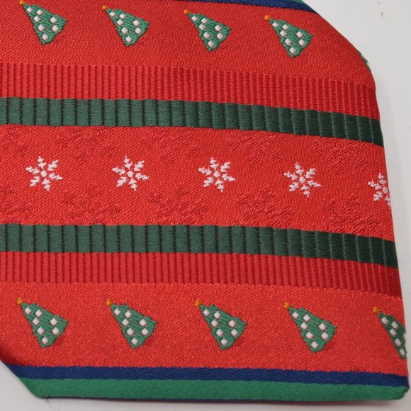 Holiday Necktie Yule Tie Greetings Christmas Tree Snowflake Red Festive Party - Picture 1 of 5